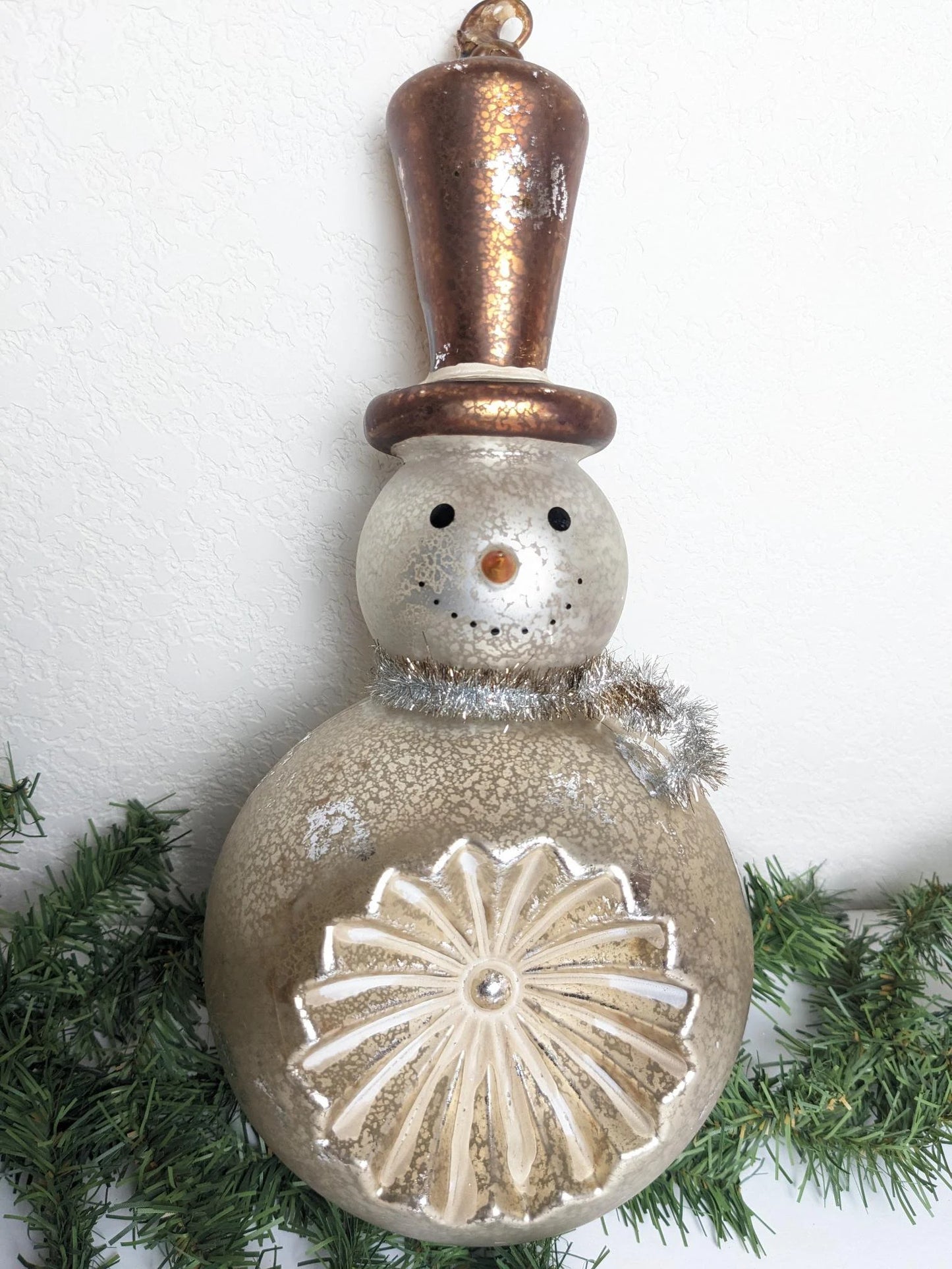 Mercury Glass Reflector Snowman Christmas Ornament