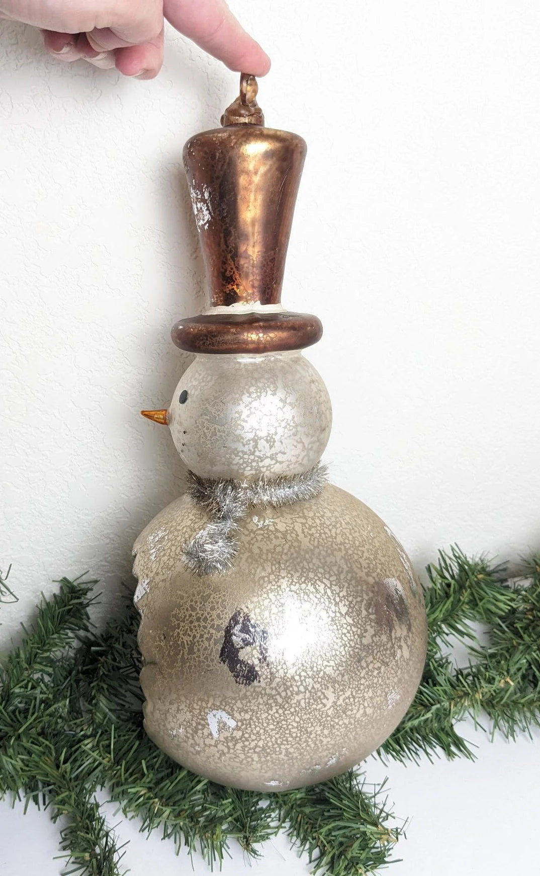 Mercury Glass Reflector Snowman Christmas Ornament