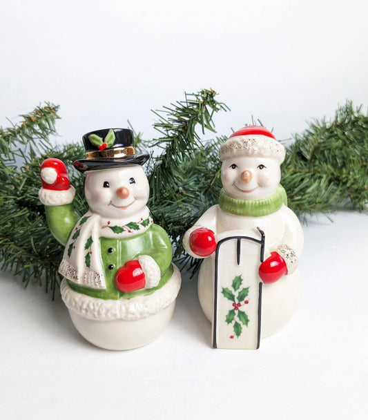 Vintage Lenox Snowman and Snowwoman Salt and Pepper Shakers