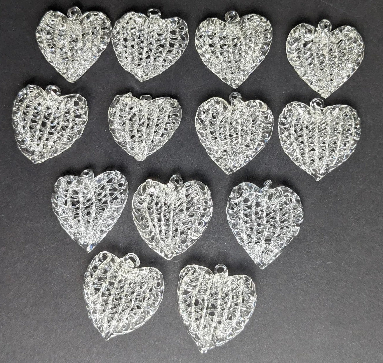 Vintage Spun Glass Heart Christmas Ornaments