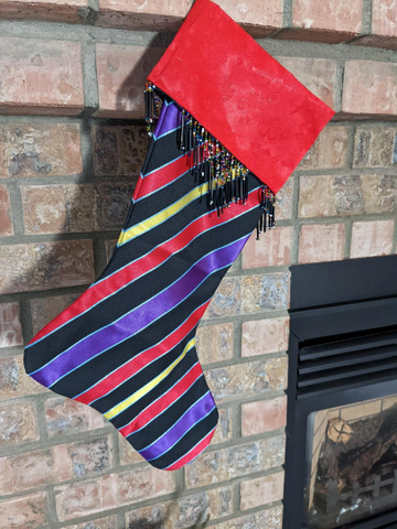 Striped Beaded Christmas Stocking