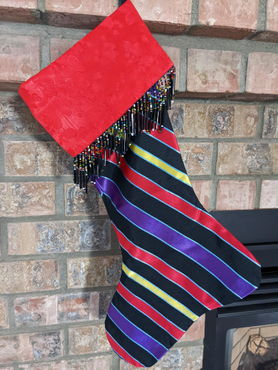 Striped Beaded Christmas Stocking