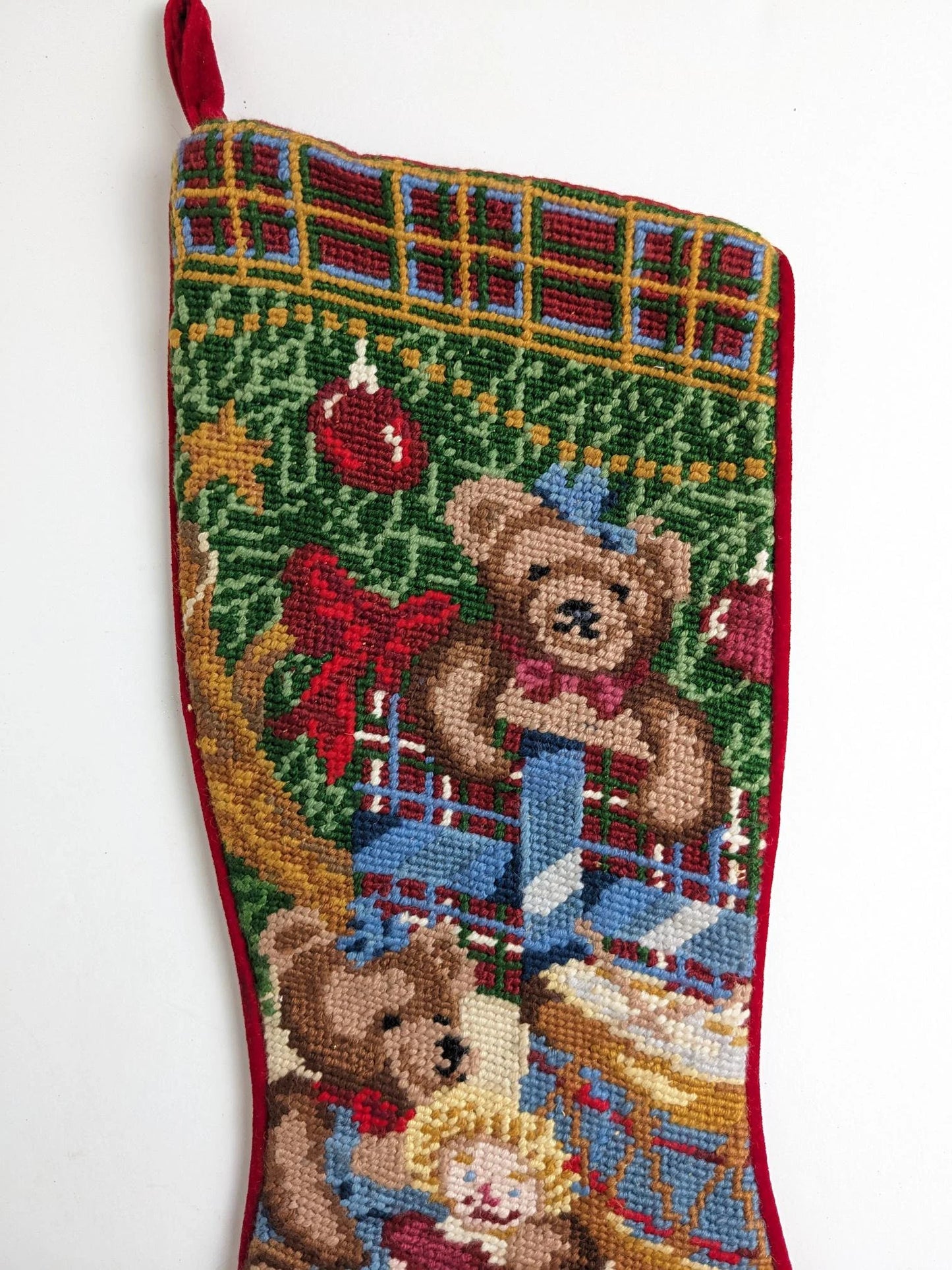 Vintage Teddy Bear Needlepoint Stocking