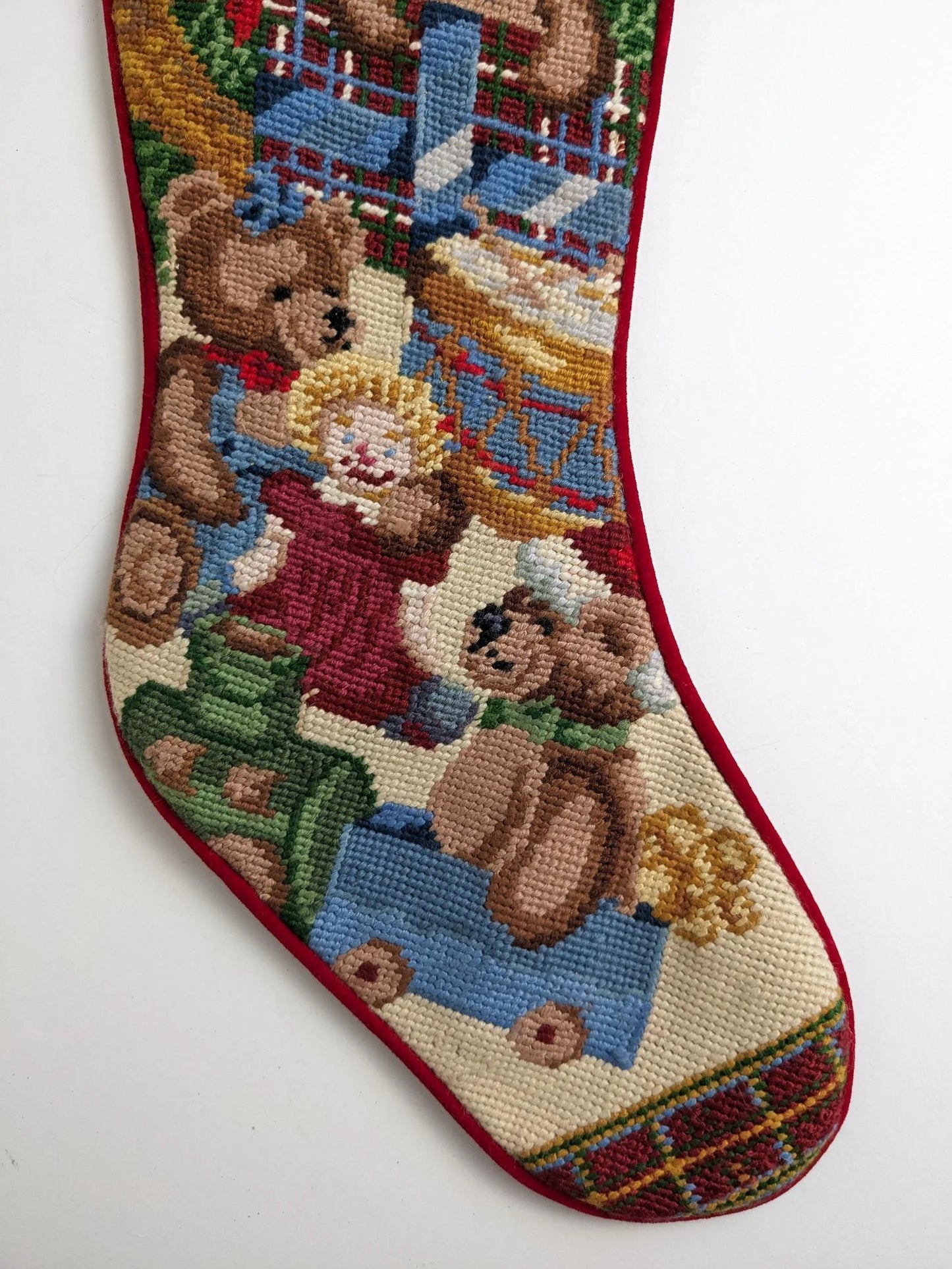 Vintage Teddy Bear Needlepoint Stocking