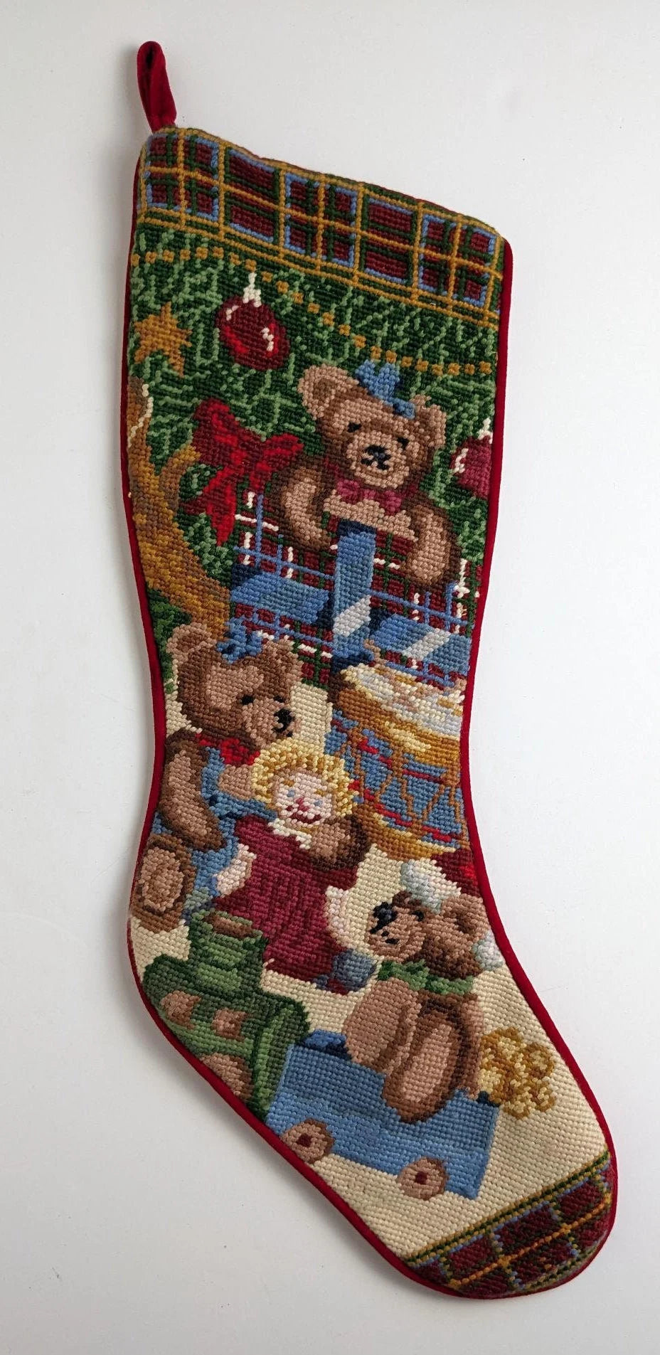 Vintage Teddy Bear Needlepoint Stocking