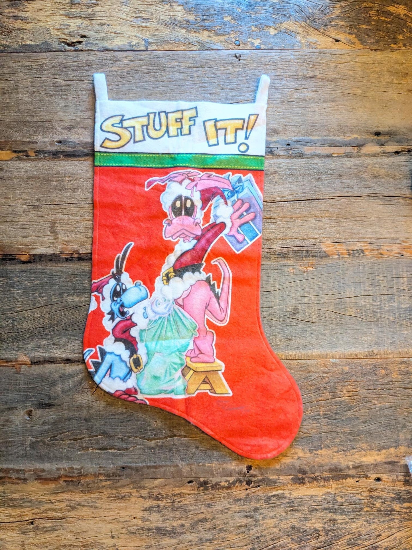 Vintage 1989 Cartoon Dinosaur 'Stuff It!' Stocking