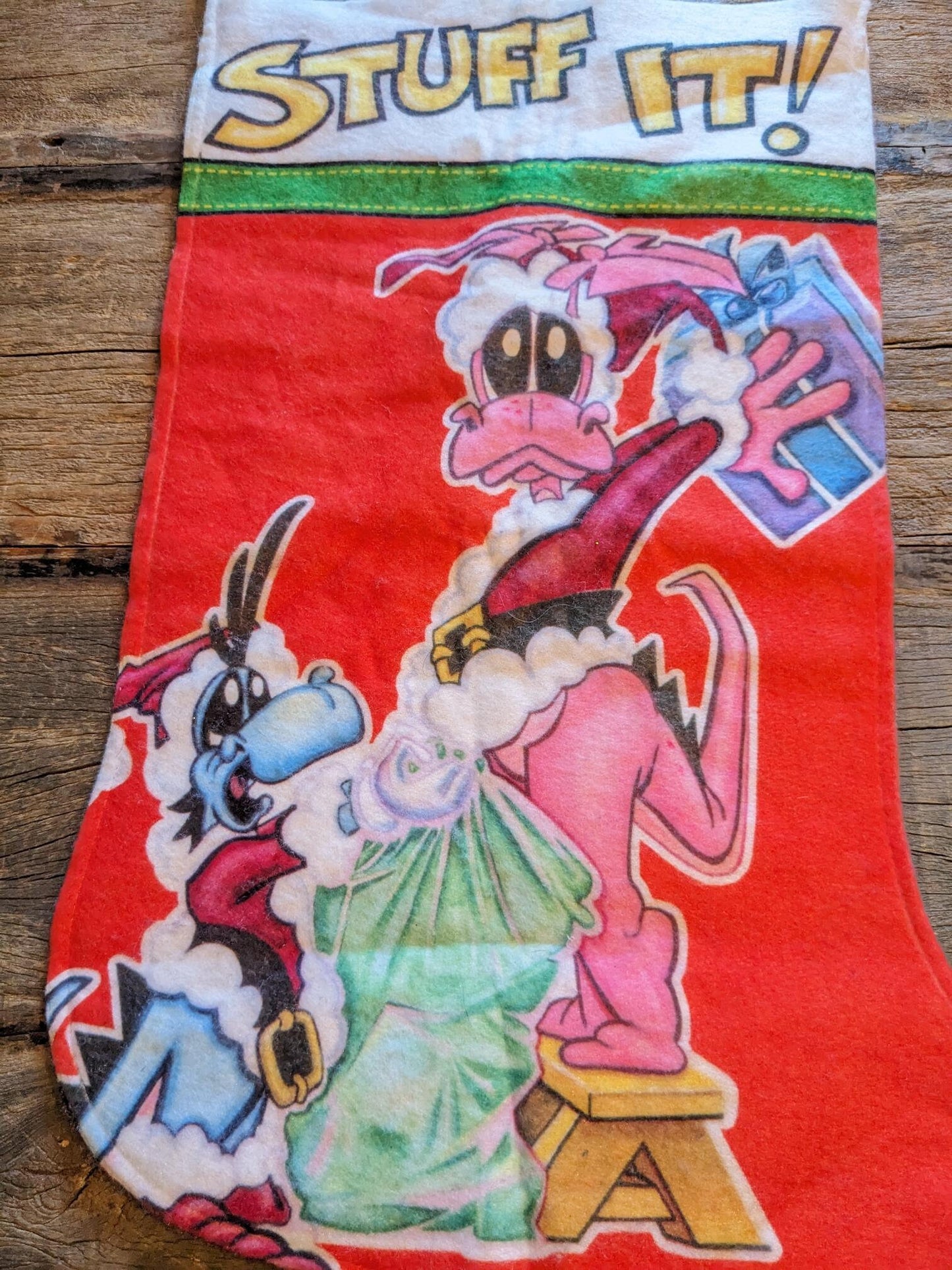 Vintage 1989 Cartoon Dinosaur 'Stuff It!' Stocking