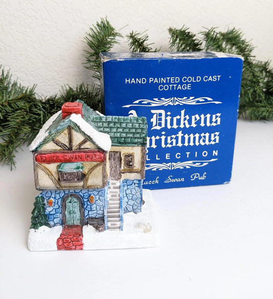 A Dickens Christmas Cold Cast Cottage Black Swan Pub Figurine