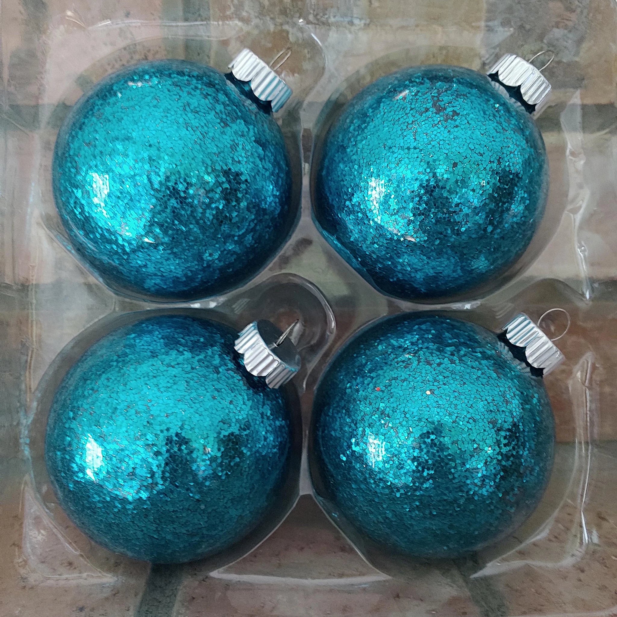 Teal Blue Glitter Glass Ball Christmas Ornaments