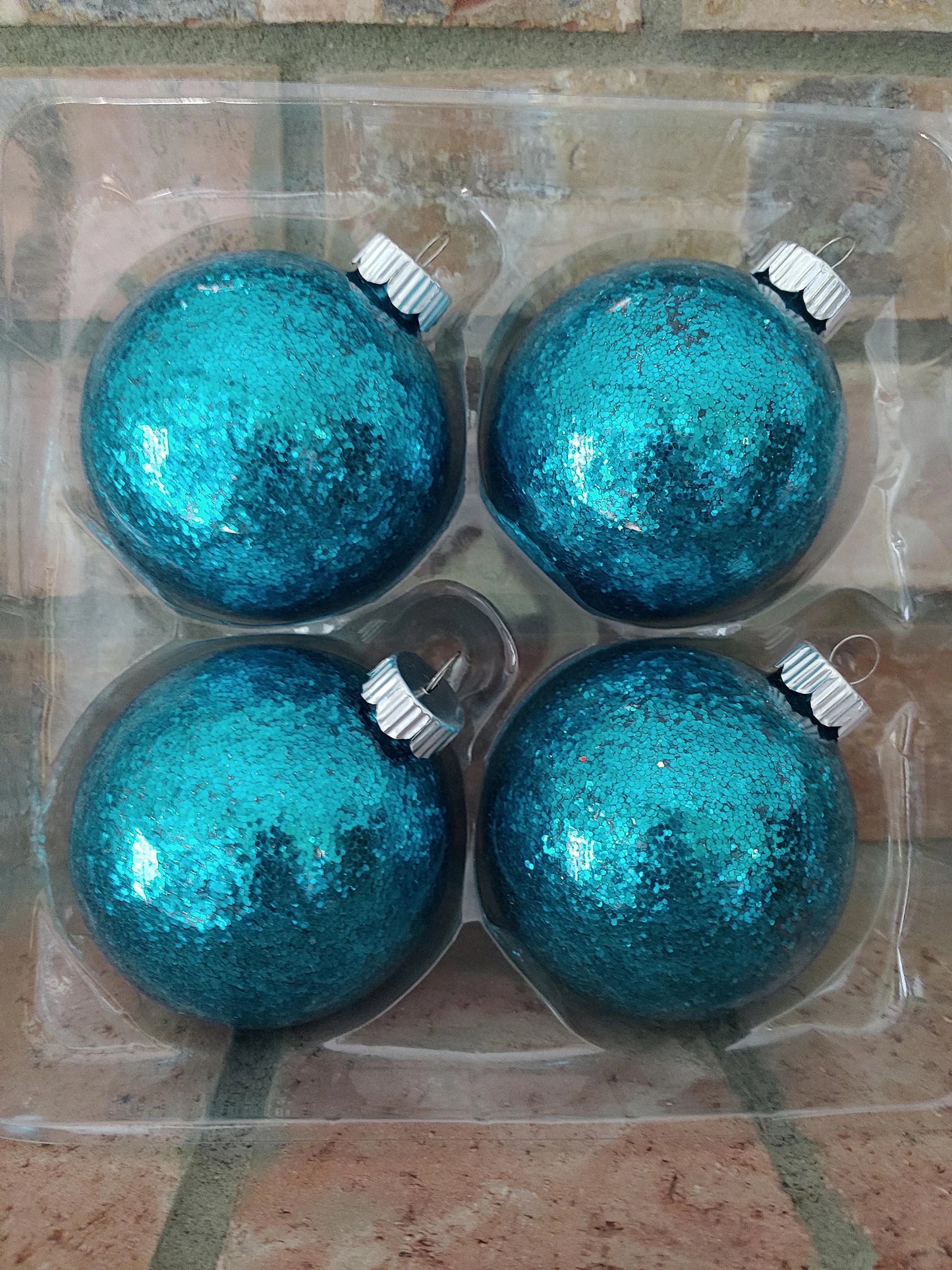 Teal Blue Glitter Glass Ball Christmas Ornaments