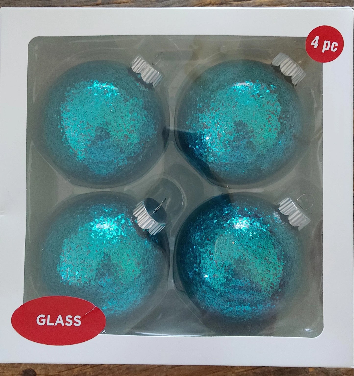 Teal Blue Glitter Glass Ball Christmas Ornaments