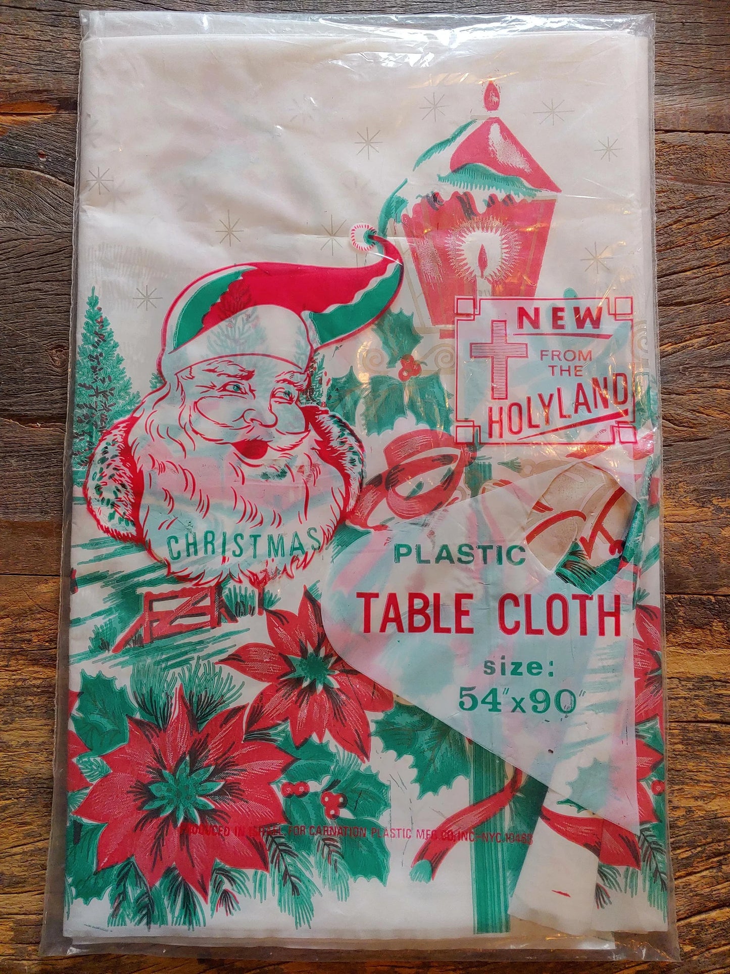 Vintage Holyland Plastic Christmas Tablecloth