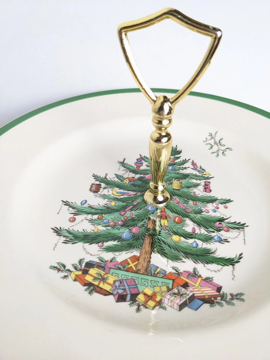 Spode Christmas Tree Tidbit Tray with Handle