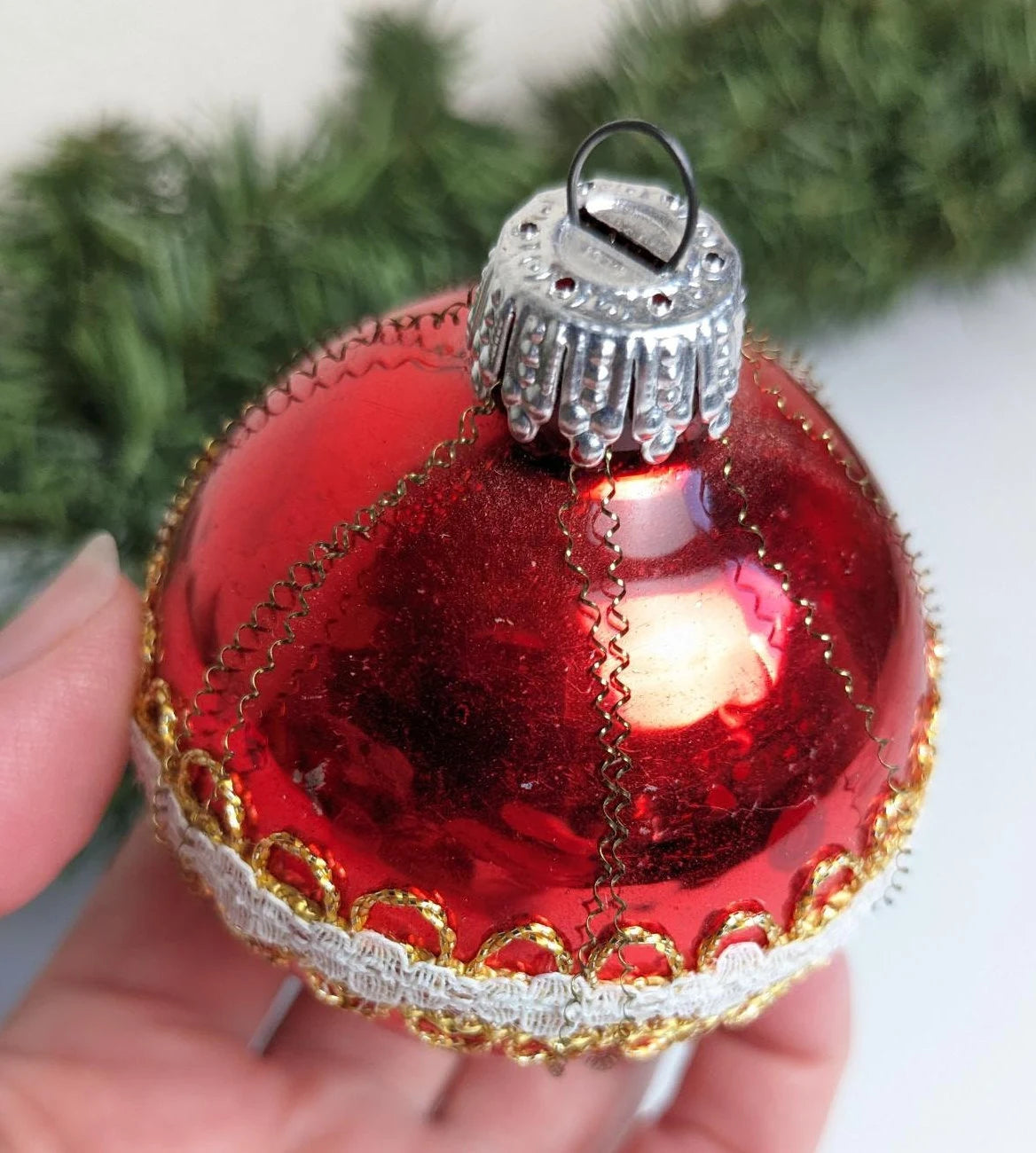 Vintage Wire Wrapped Glass Ball Ornament