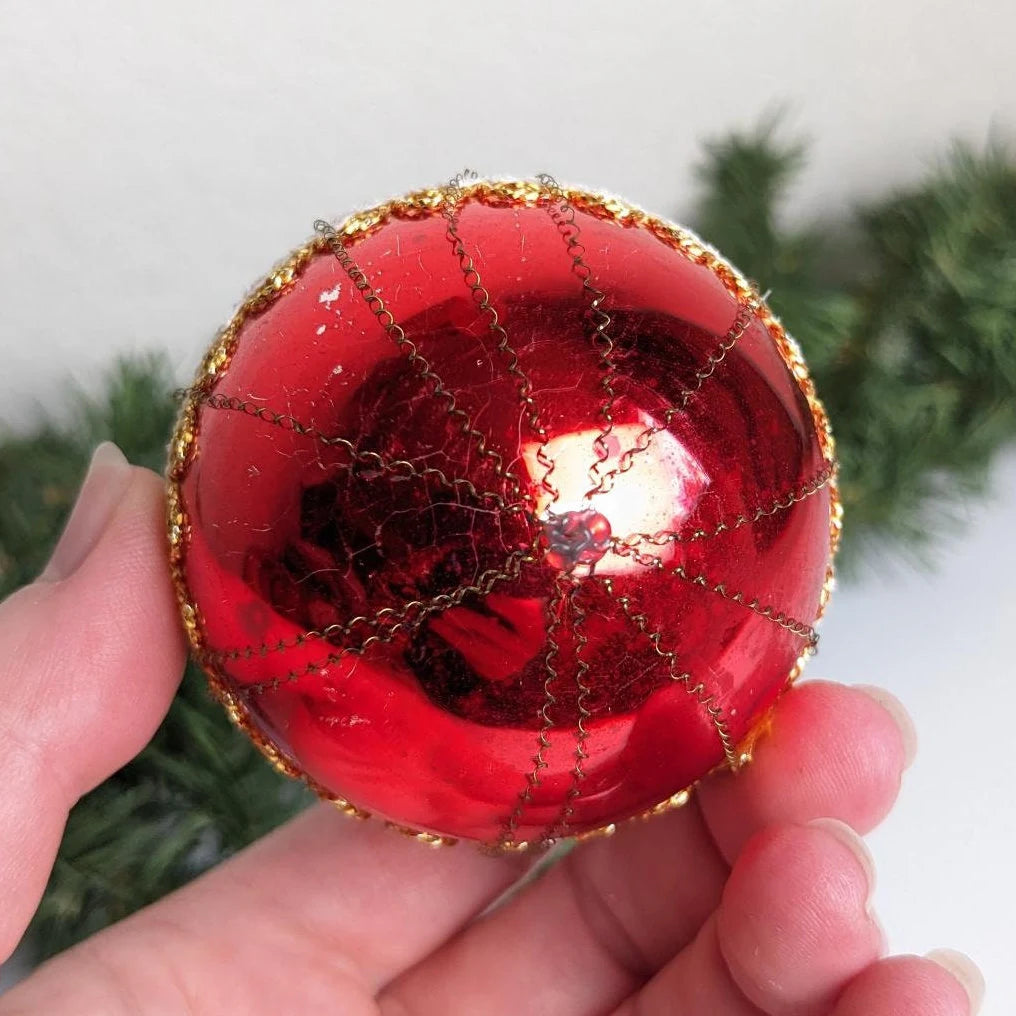 Vintage Wire Wrapped Glass Ball Ornament