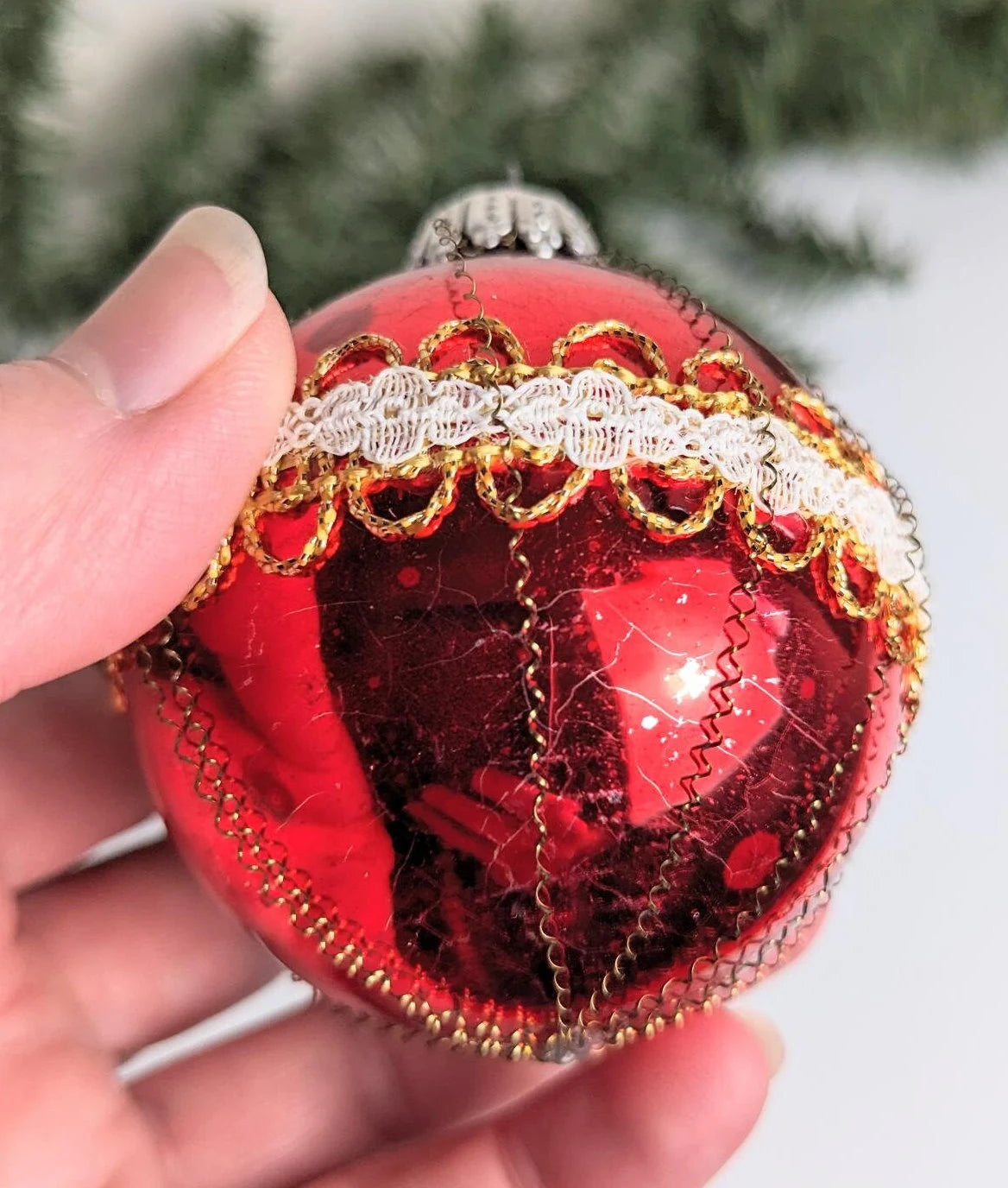 Vintage Wire Wrapped Glass Ball Ornament