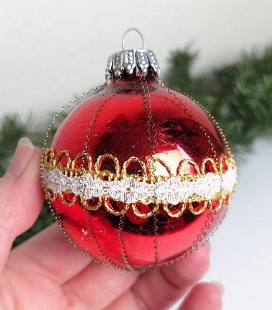 Vintage Wire Wrapped Glass Ball Ornament