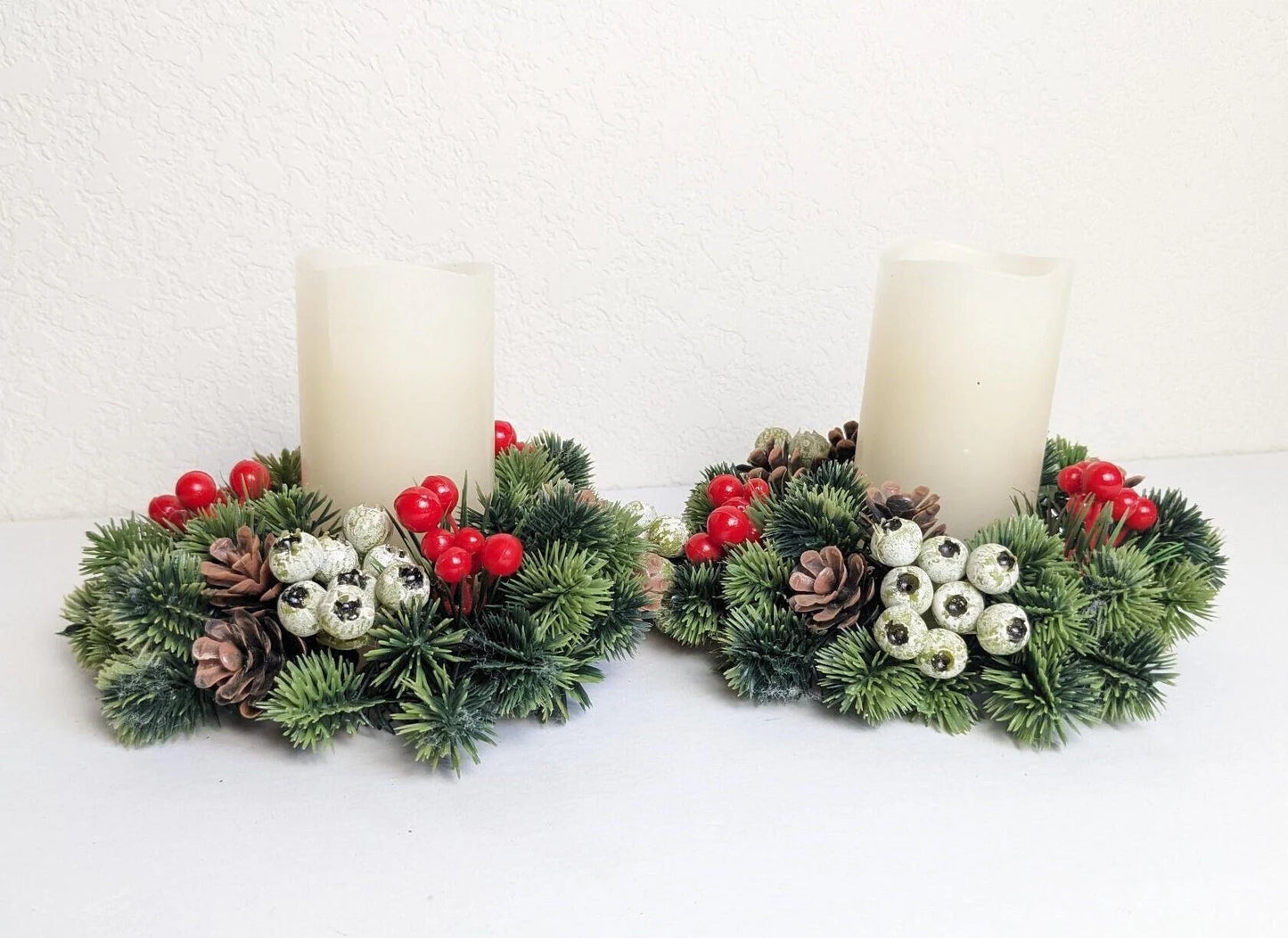 Vintage Pinecone and Berries Candle Wreath Rings