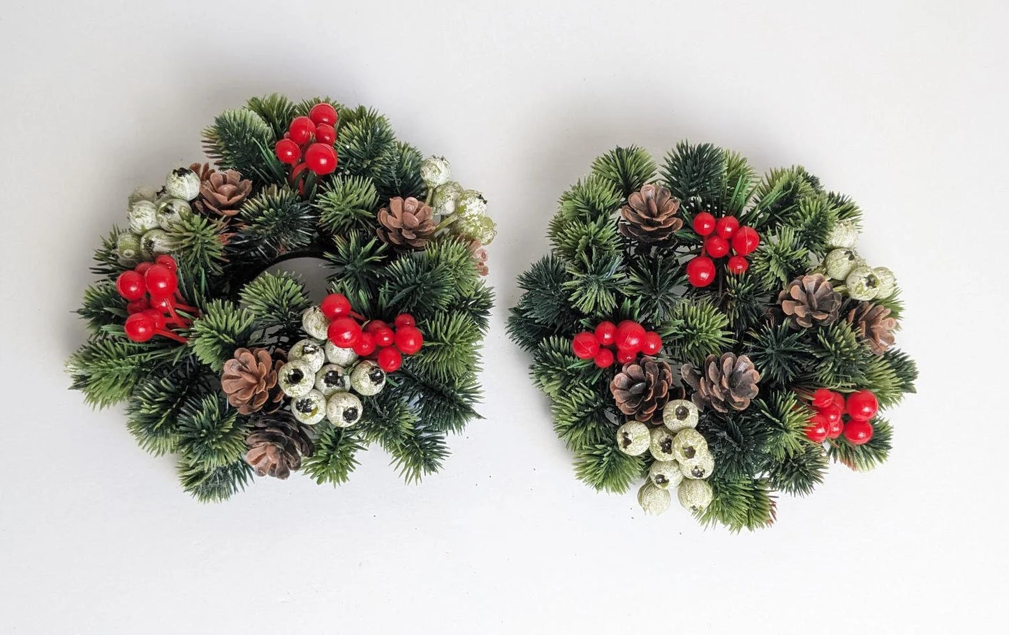 Vintage Pinecone and Berries Candle Wreath Rings