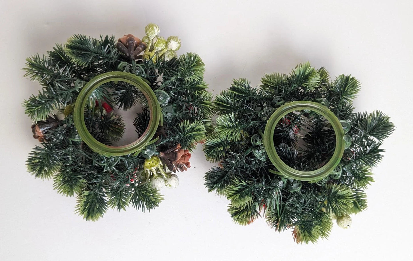 Vintage Pinecone and Berries Candle Wreath Rings