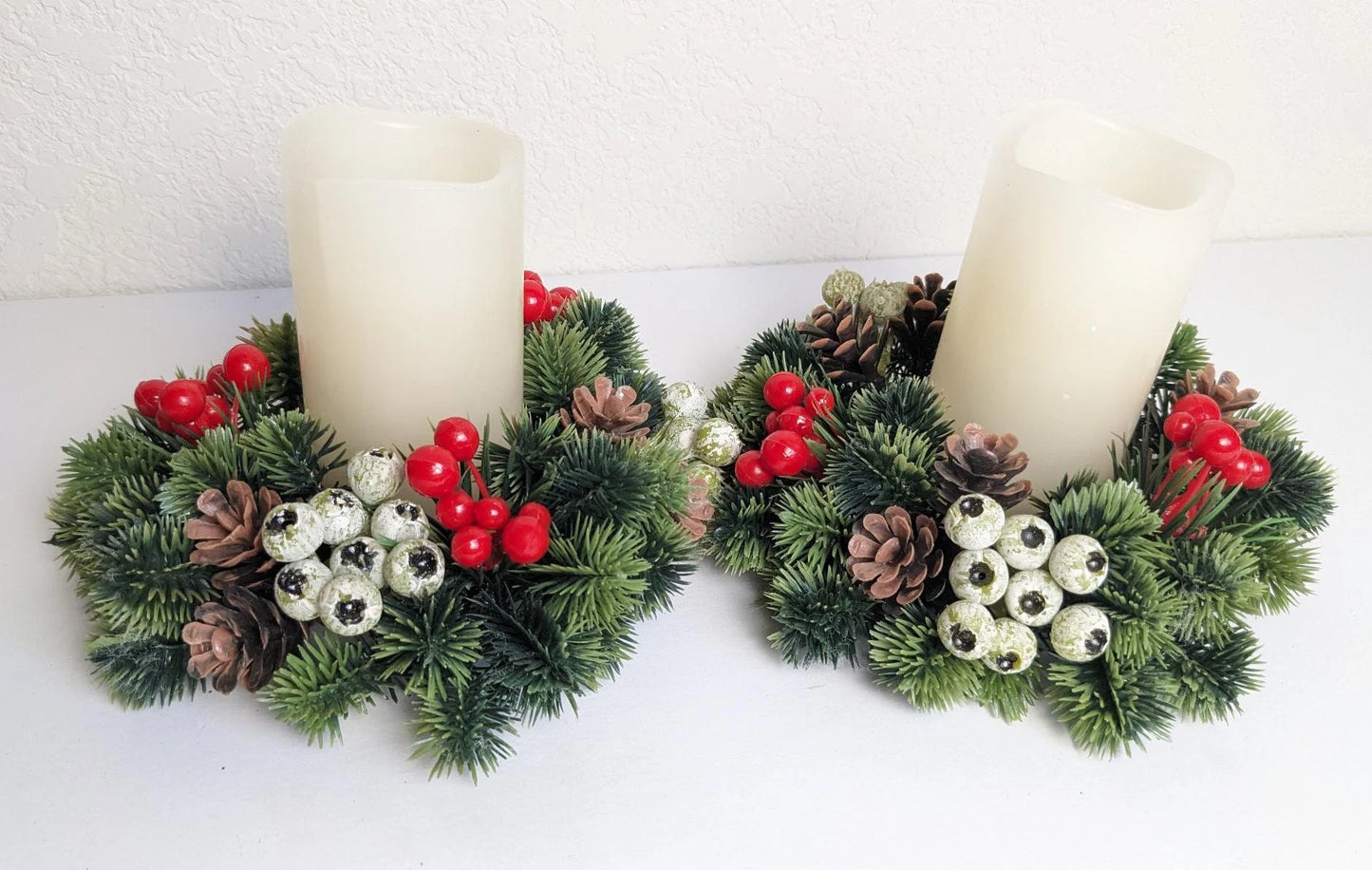 Vintage Pinecone and Berries Candle Wreath Rings