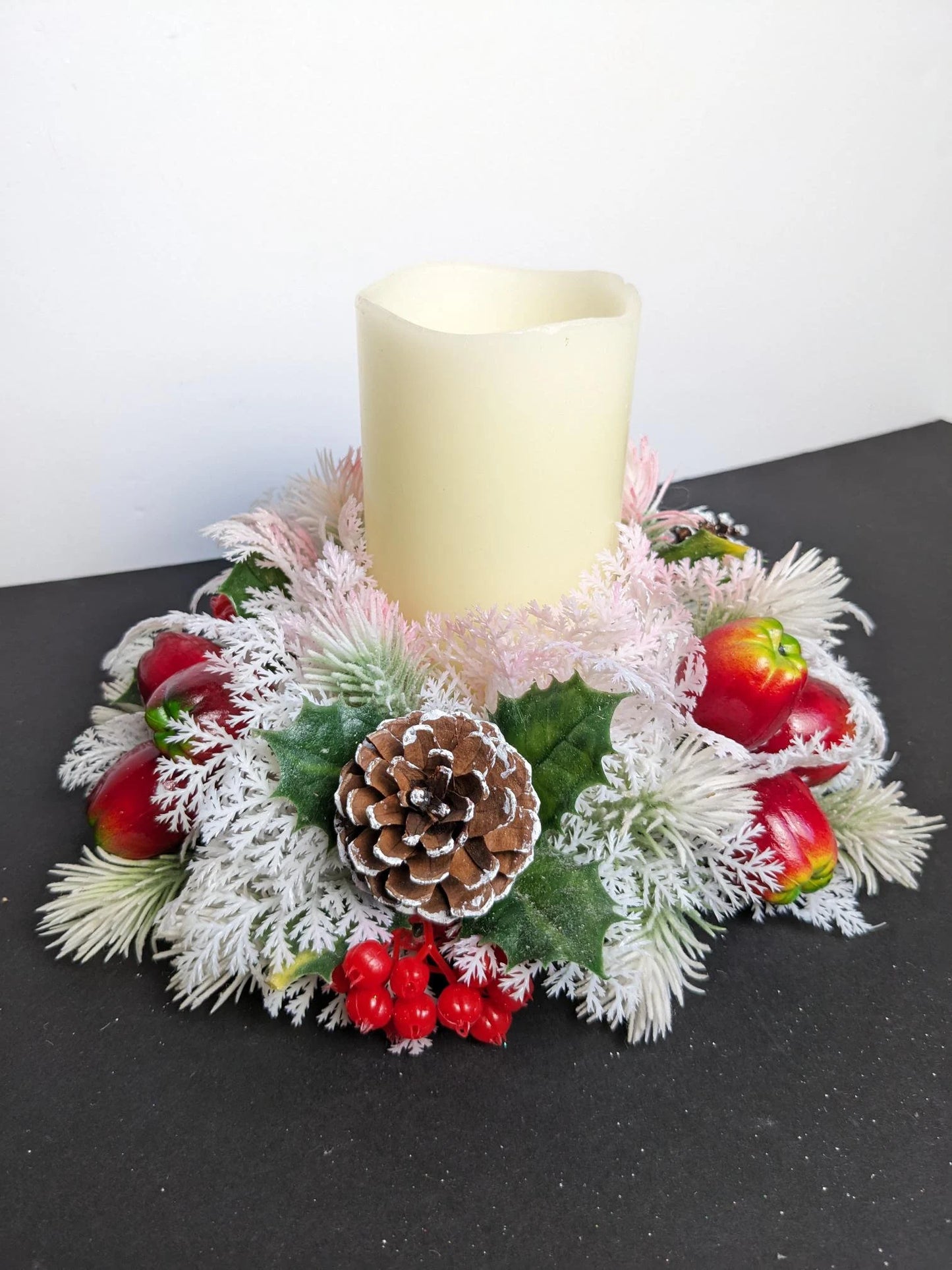 White Apple Pinecone Candle Wreath