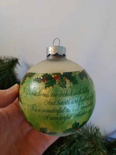 Vintage Hallmark 1980 Mother and Dad Glass Ball Christmas Ornament