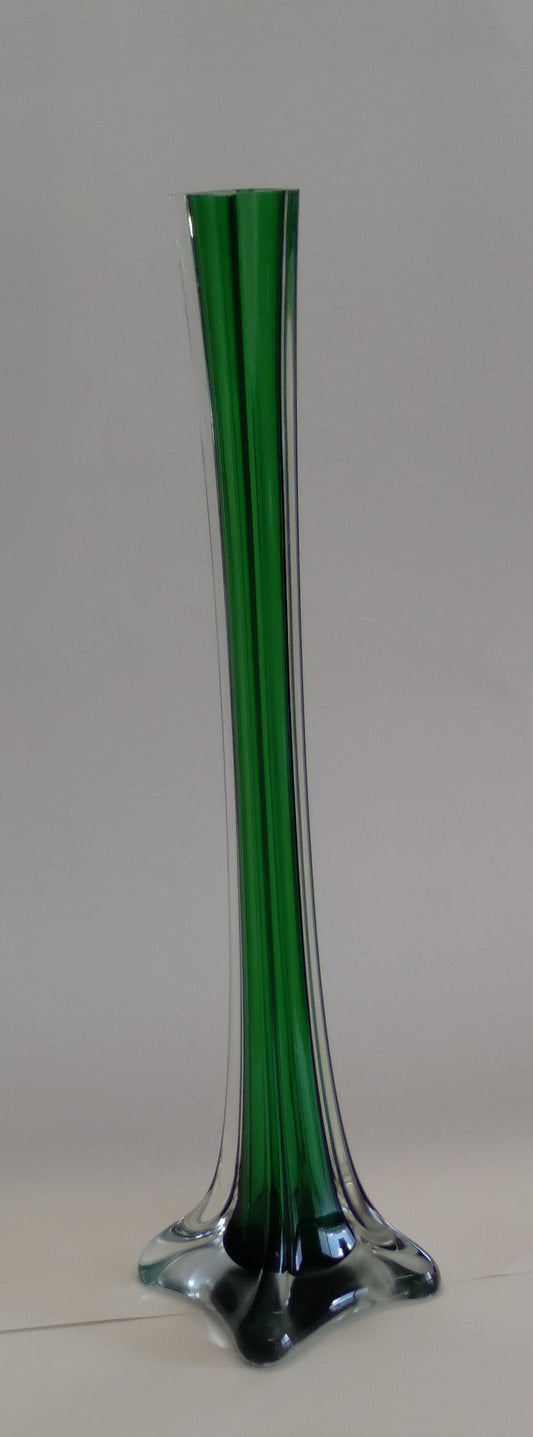 Tall vase green vase flower vase glass vase rose vase vintage vase long tall vase